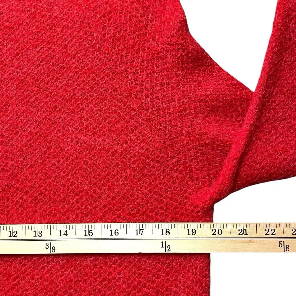The Kooples Red Mohair Open Knit Back Zip Sweater Size Large Sheer EUC